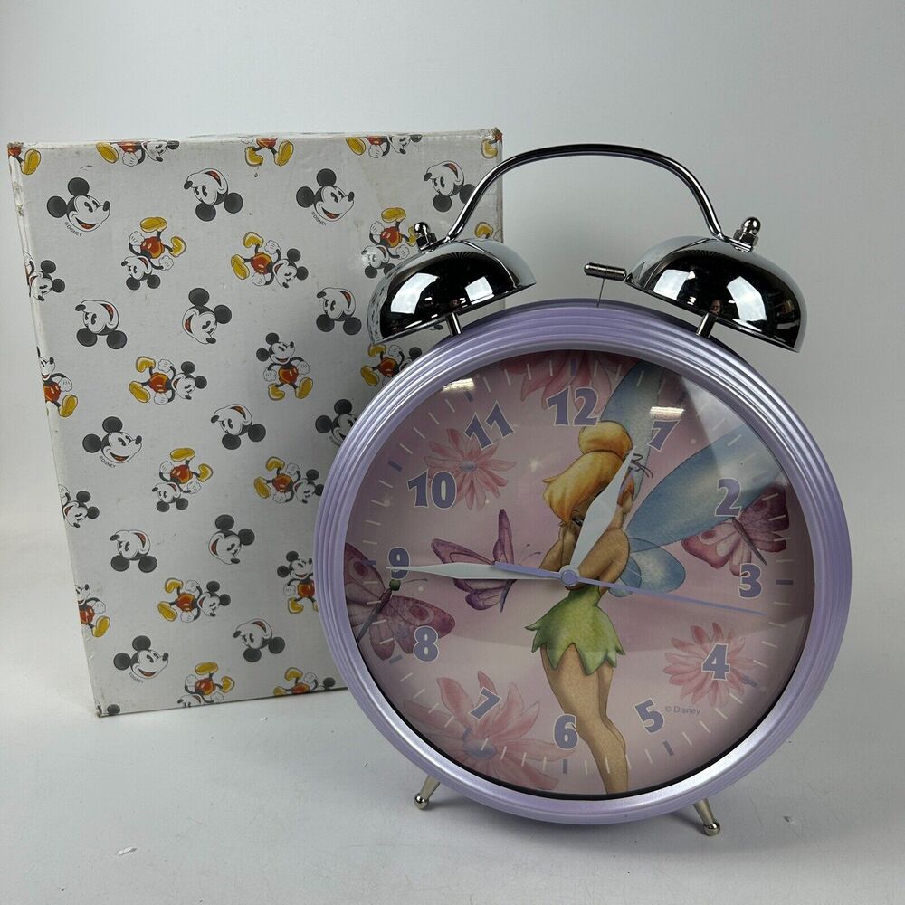 Tinker‎ Bell Disney Fairies Alarm Clock Boxed Purple Double Bell Tested Works